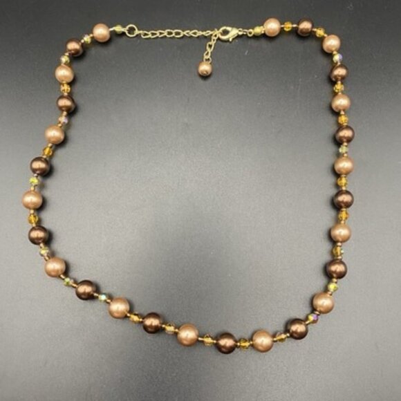 Lot 6 Vintage Style Statement Necklaces Bronze Gold Faux Pearl Beaded Boho Layer - Picture 5 of 14